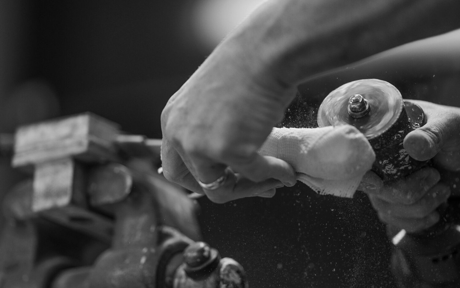 A gauze-wrapped prosthesis being shaped.