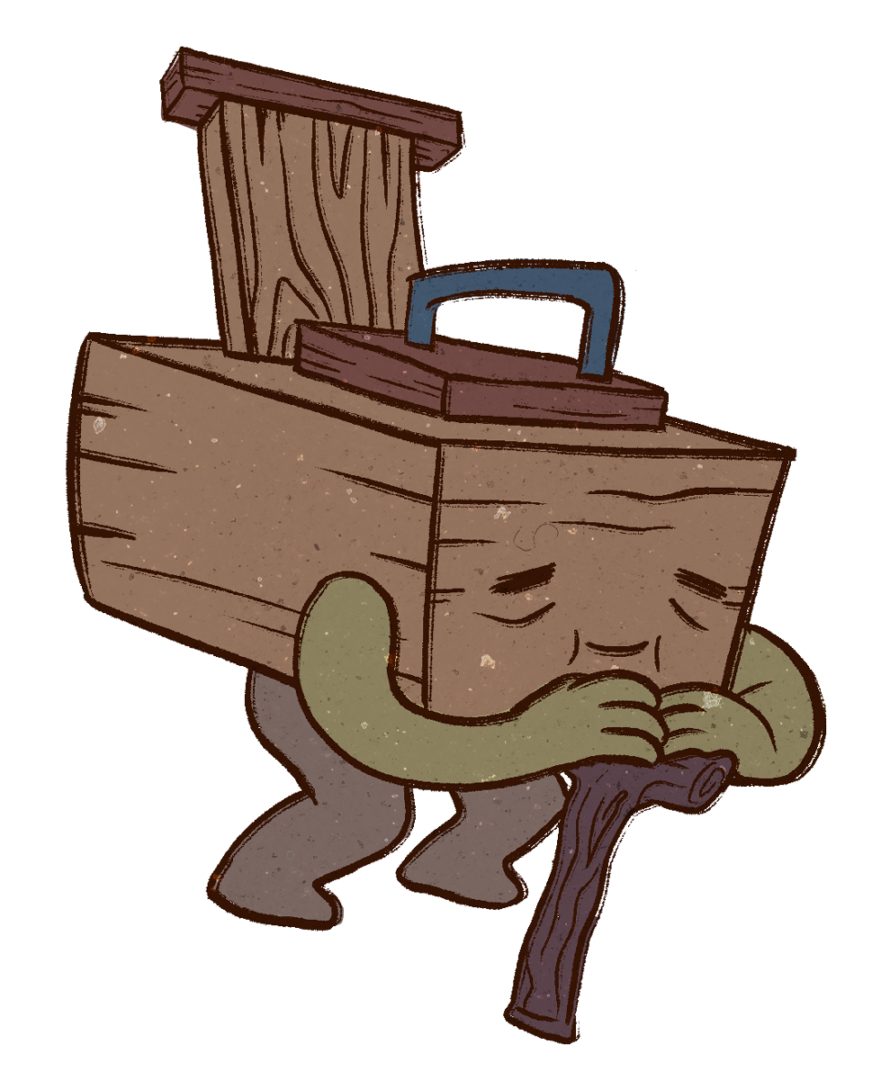 Illustrated latrine toilet styled as an elder.