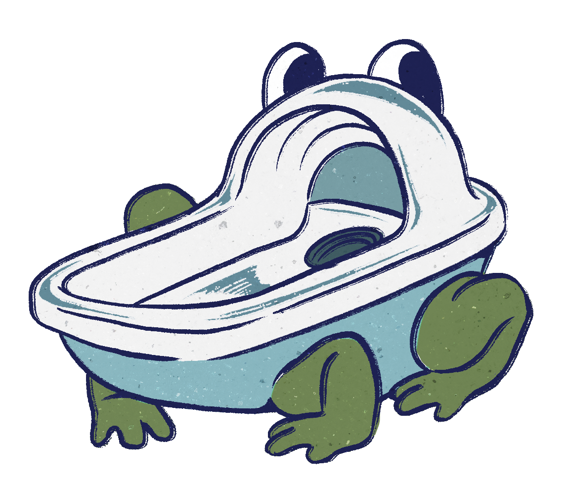 Porcelain squat toilet styled as a frog.