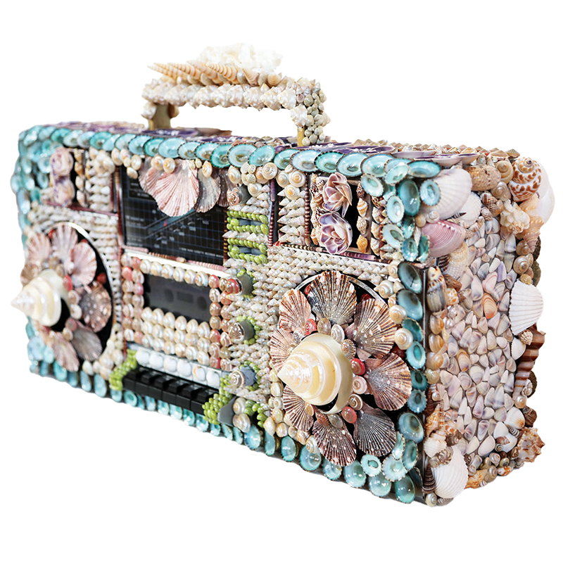Boombox covered in shells